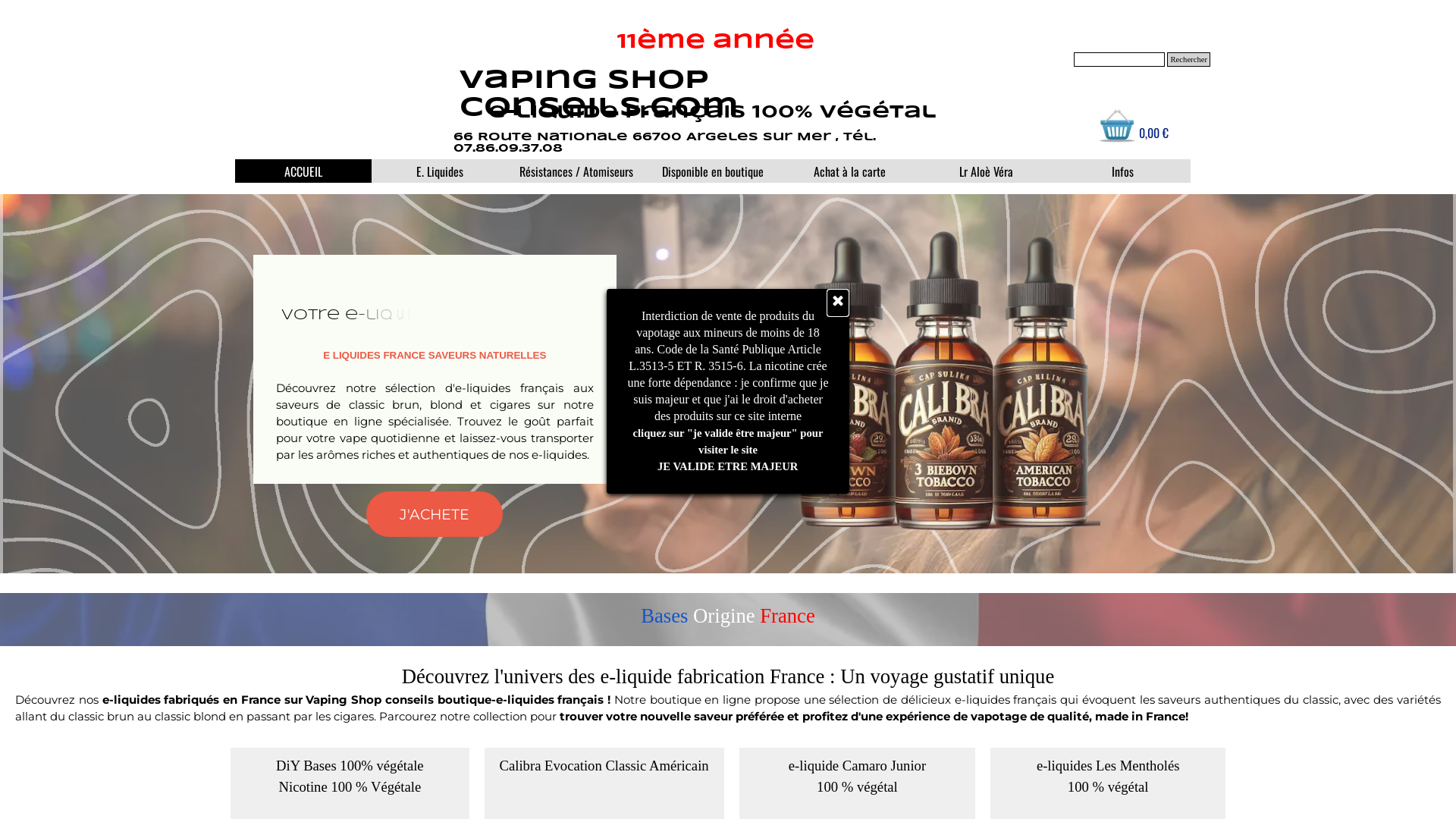 Capture d'écran de Boutique Vape : Découvrez nos e-liquides fabriqués en France  
e liquides francais, accessoires e cigarette, 
