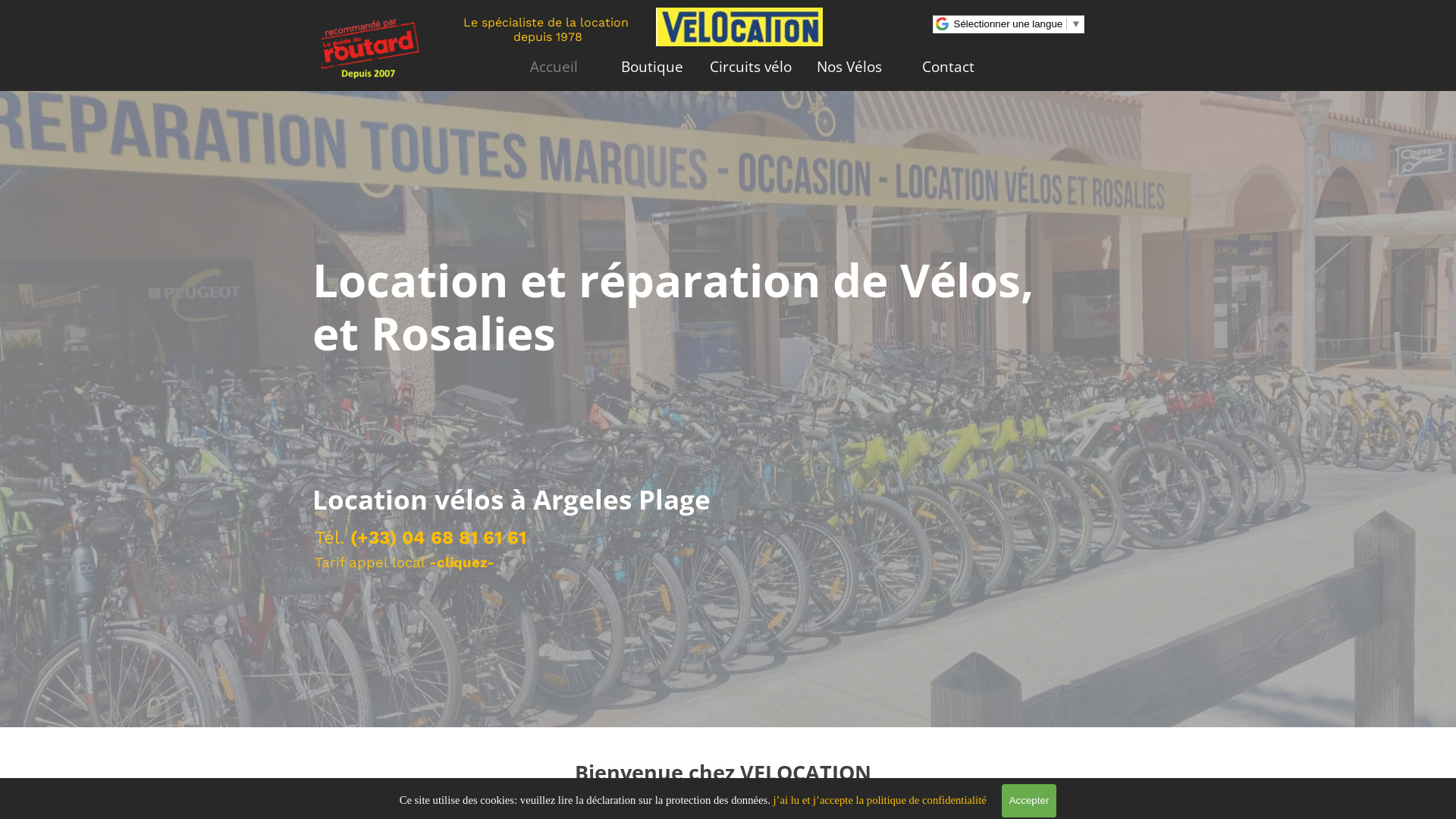 Capture d'écran de  Vélocation Argeles, Location vélos,  vtt, vtt électrique,  Rosalies à  Argeles sur Mer