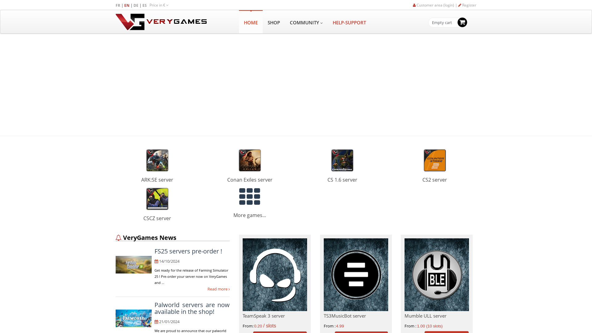 Capture d'écran de VeryGames - Location de serveurs de jeux, Minecraft VQS, DediGames