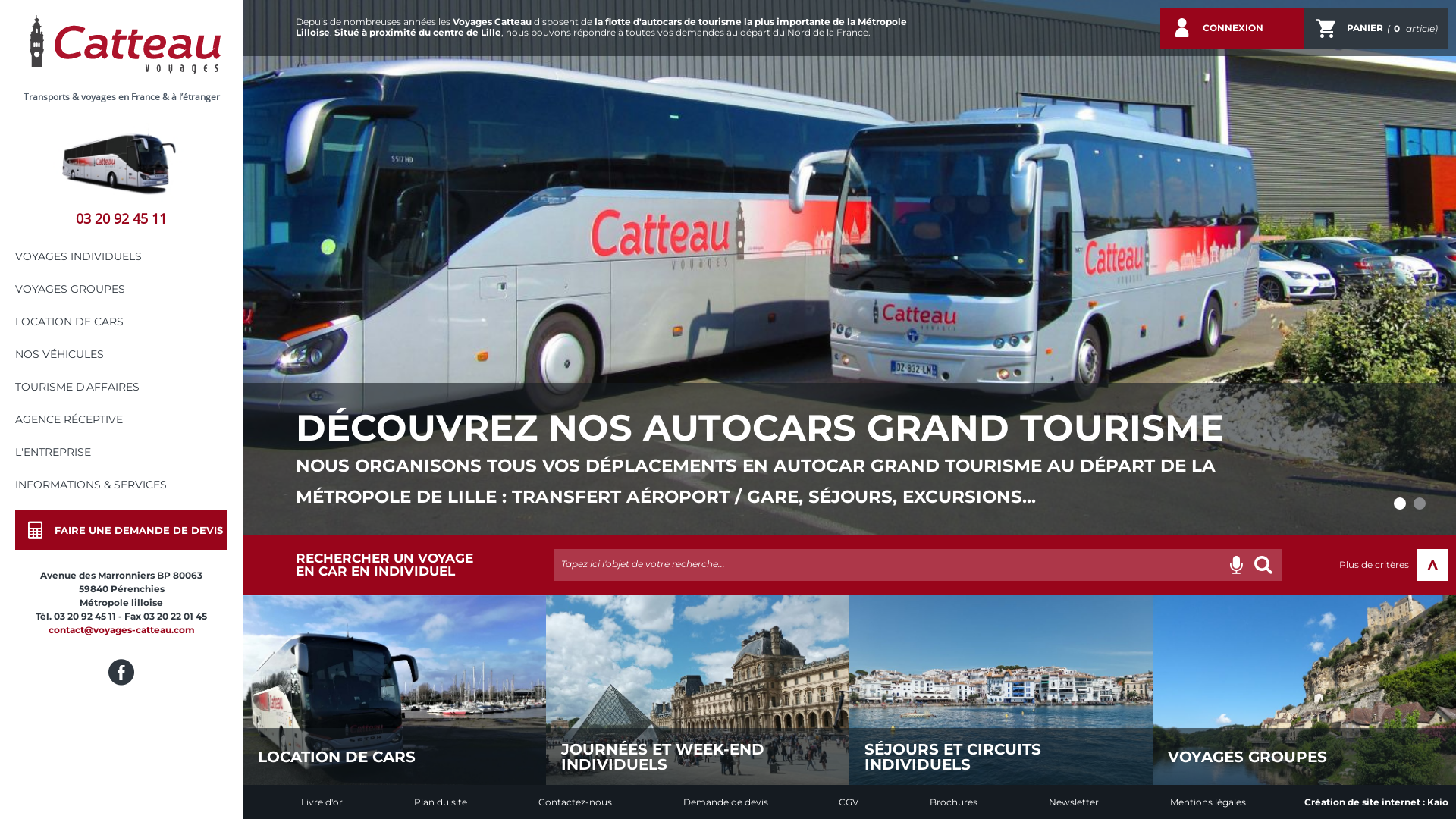 Capture d'écran de Autocar Lille (Nord - 59) : Voyages Catteau : Transports, excursions en car et autobus.