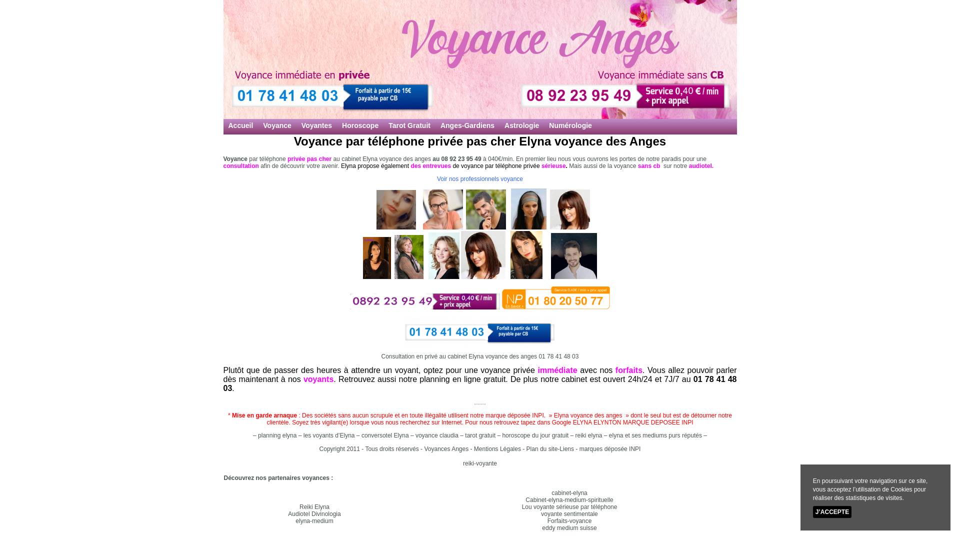 Capture d'écran de Voyance amoureuse gratuite audiotel par téléphone au 08 92 23 95 49 à 0.40€/min. Voyance privée avec forfait fixe