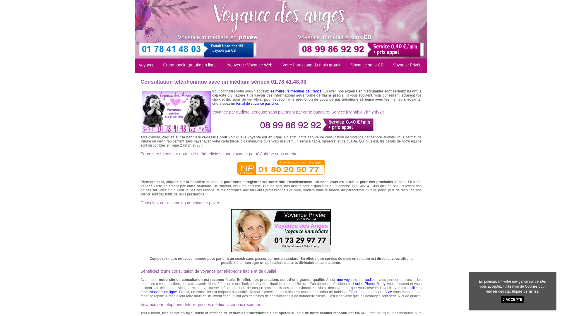 Capture d'écran de Cabinet Elyna Voyance des Anges très sérieux - Audiotel 08 99 86 92 92 à 0.40€/mn
