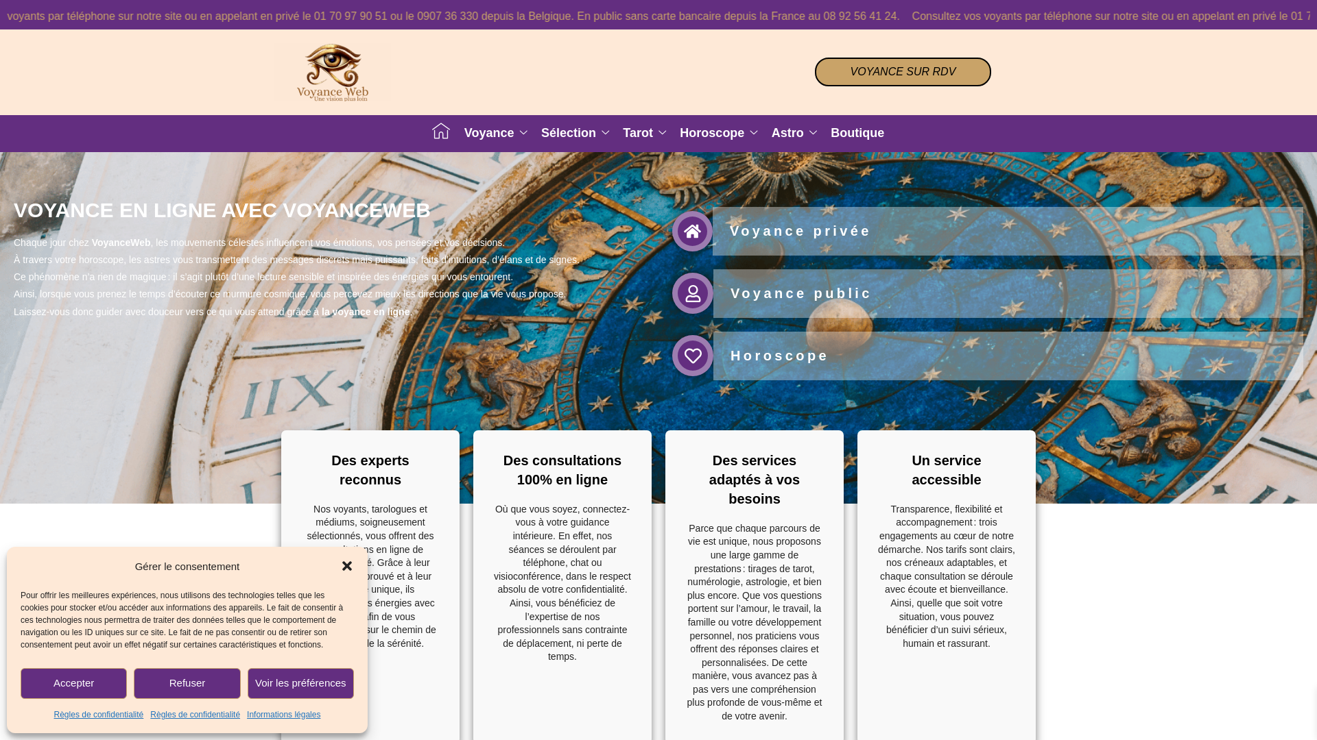 Capture d'écran de Voyance en Ligne Sérieuse & Immédiate | VoyanceWeb