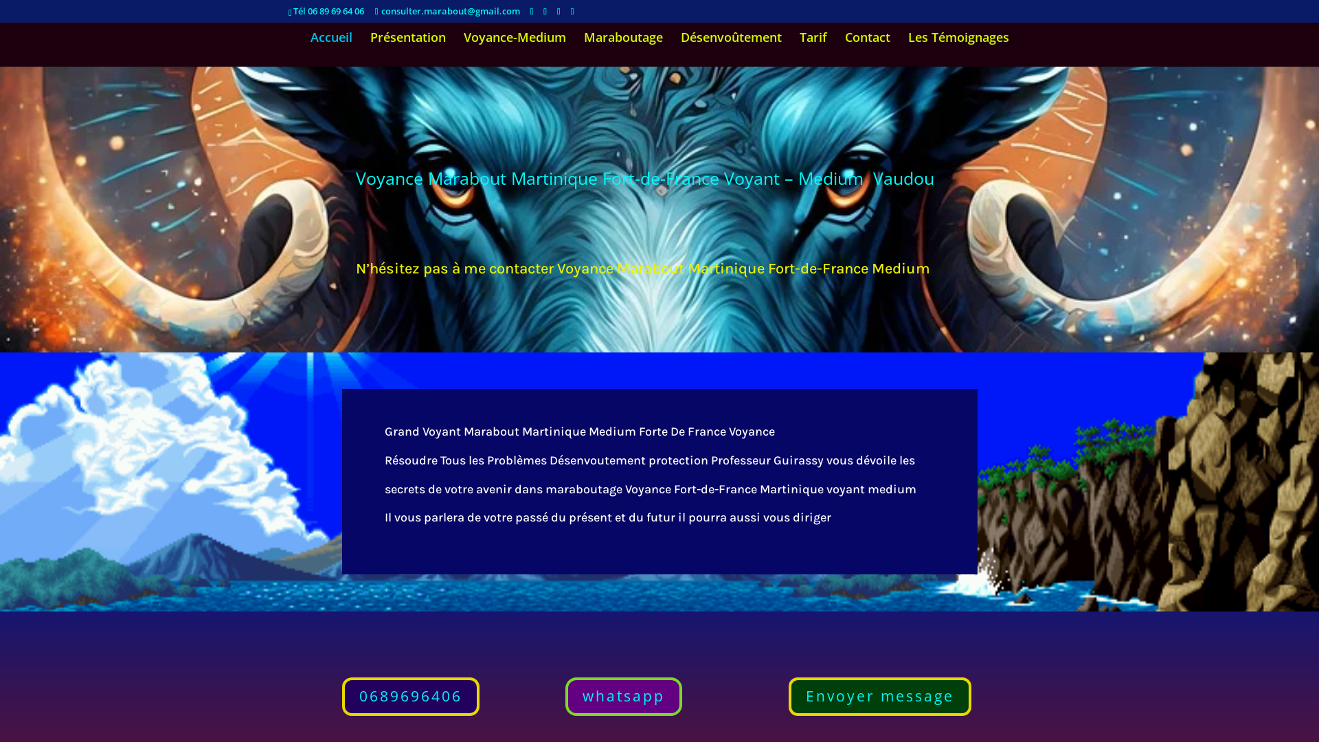 Capture d'écran de Voyance marabout Martinique , voyant  Fort-de-France (972) voyant Medium, Horoscope Astrologie , Vaudou Guérisseur Le Lamentin Le Robert , Le François , Saint-Joseph