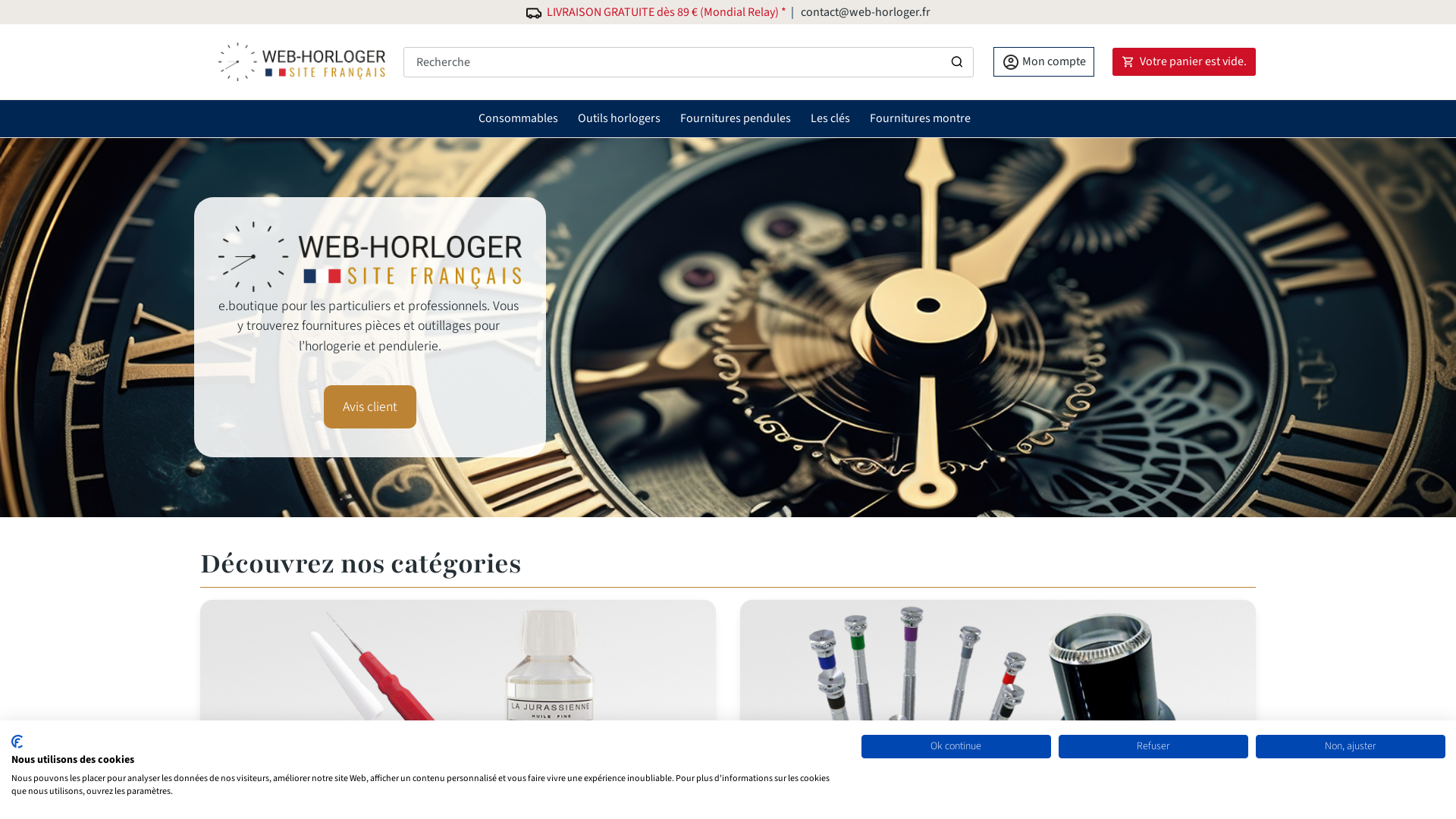 Capture d'écran de Vente en ligne d'outils et de fournitures pour l'horlogerie