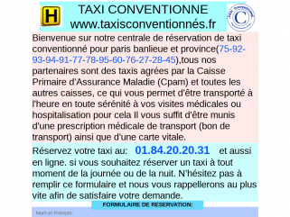 Taxi conventionné paris et toute l'Ile-de-France, avec le tiers payant aucun avance de frais prise en charge à 100/100
