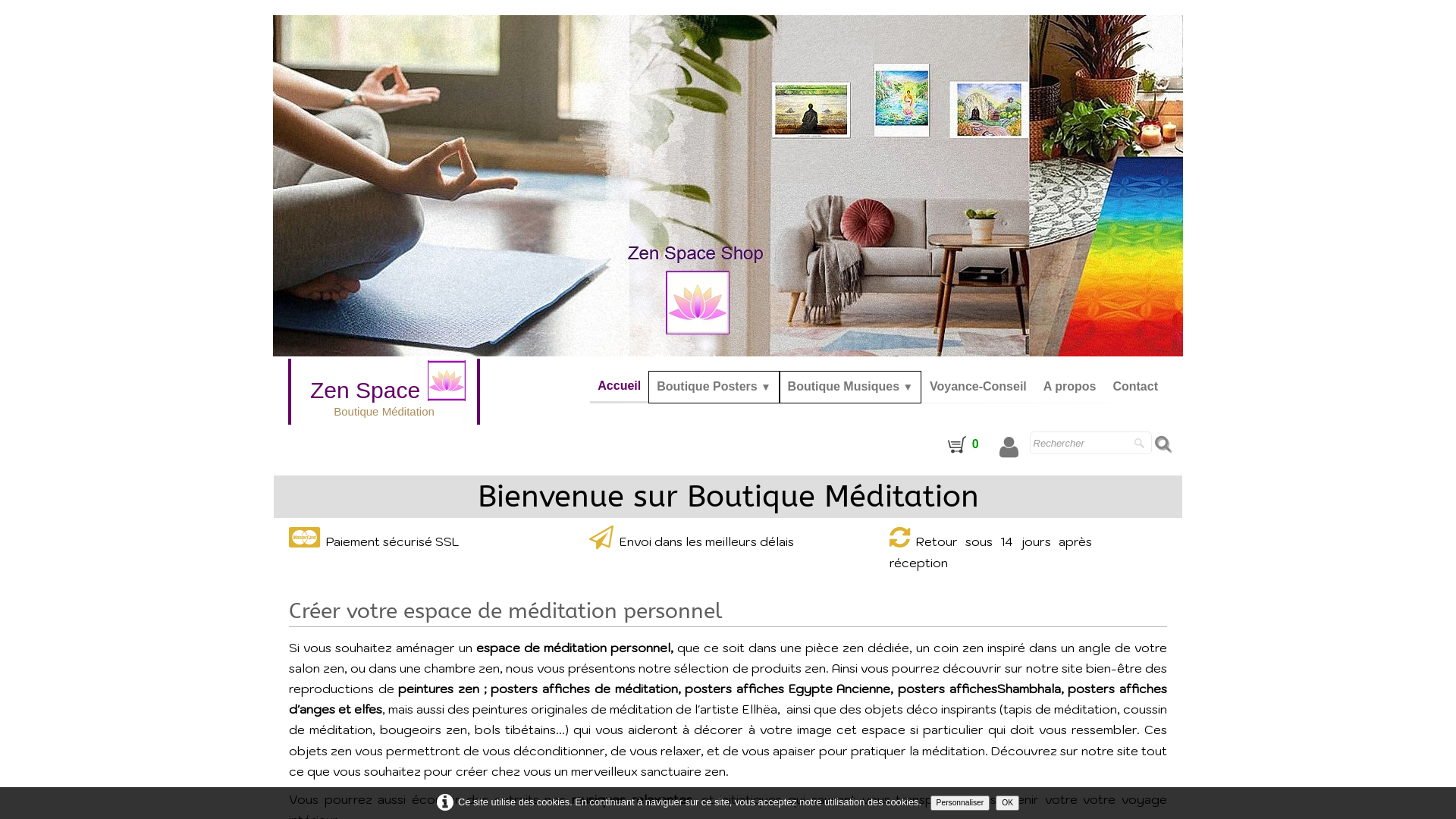 Capture d'écran de Boutique Méditation Zen Space - . Posters d’art, reproductions de peinture pour une décoration inspirante et spirituelle.