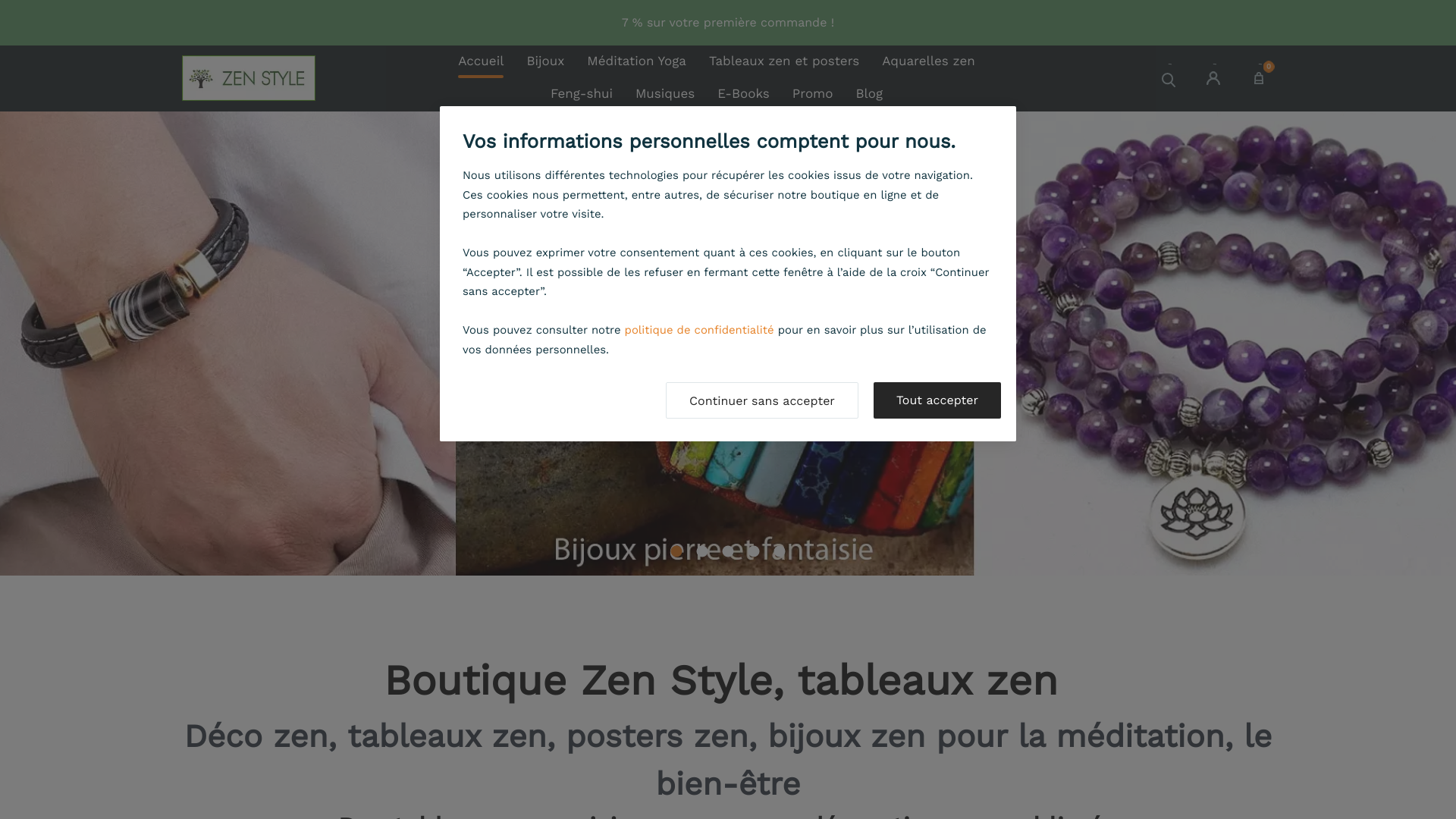 Capture d'écran de Boutique Zen Style - déco zen, tableaux zen, bien-être, méditation, yoga, bijoux zen, bijoux pour femme et homme