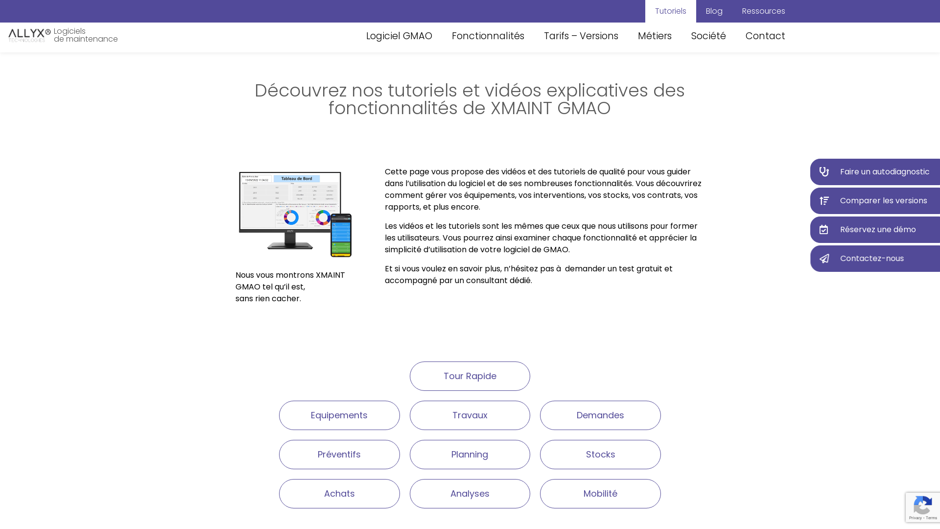 Capture d'écran de Allyx Technologies, éditeur du Logiciel de GMAO XMAINTGMAO, propose des solutions adaptées à vos besoins, Idéales pour TPE et PME de l’industrie et du tertiaire