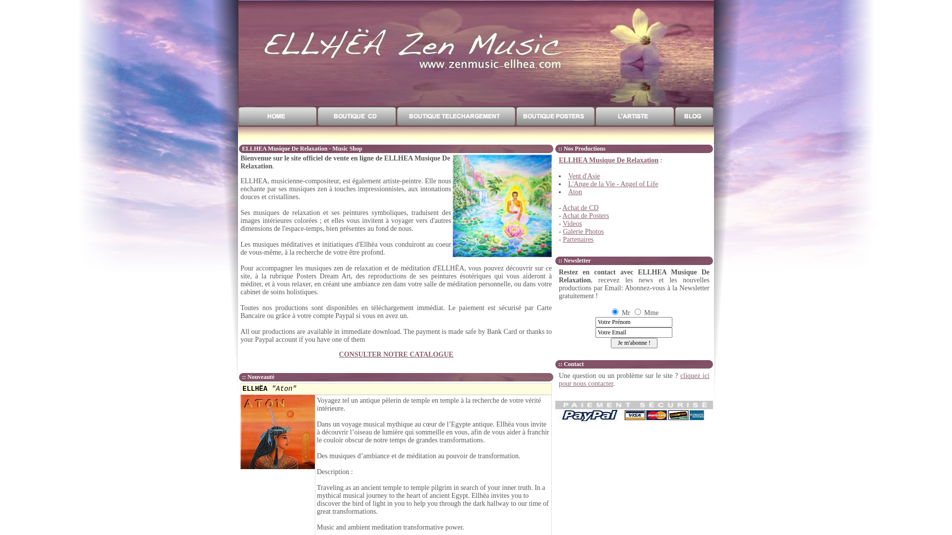 Capture d'écran de Zen Music ELLHËA - Music-Shop - vente en ligne musiques de relaxation en téléchargement, CD physiques et posters dream-art