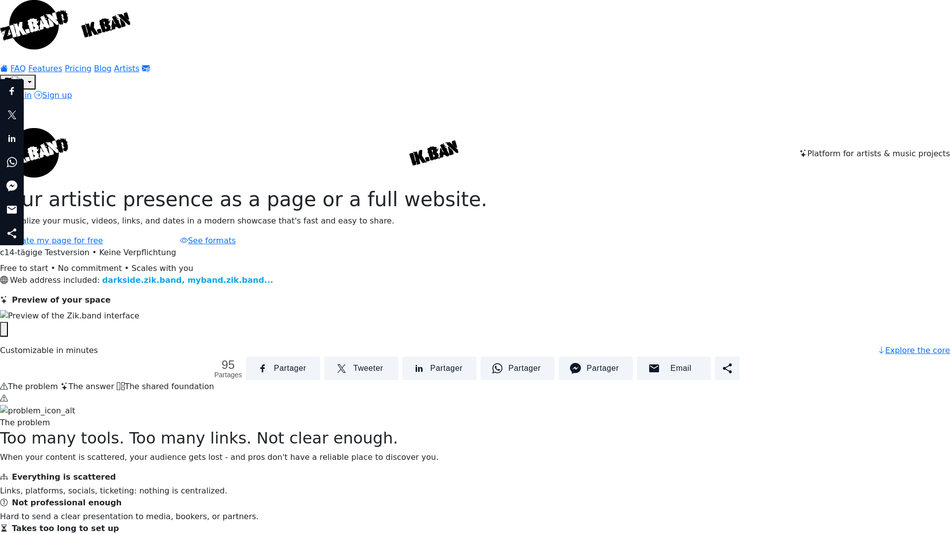 Zik.band - Page artiste & site web pour musiciens et groupes